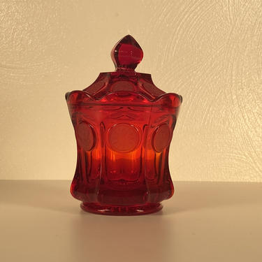 Fostoria Coin Pattern Ruby Red Glass Candy Dish 