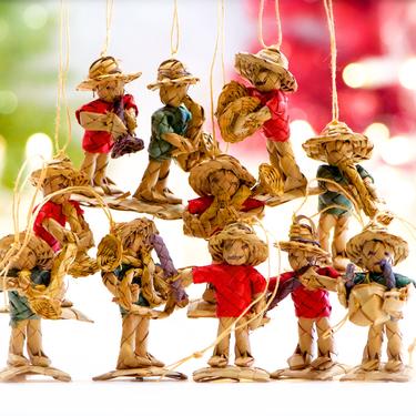 VINTAGE: 11pc Rare Mexican Woven Braided Straw Christmas Ornament - Mariachi, Musicians - SKU 25-C2-00033099 