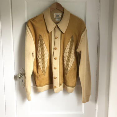 1960s Knit & Suede Cardigan Sweater by Lord James- | Vee Vintage