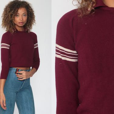 Cropped Wool Sweater Burgundy Striped Sweater 70s Demetre Knit Tight Shop Exile Tucson AZ