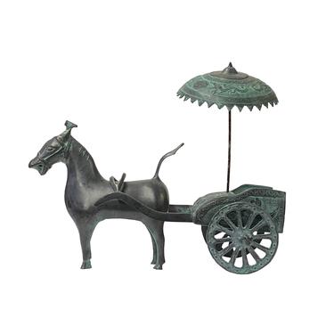 Chinese Rustic Dark Green Black Vessel Ancient Horse Cart Display ws1520E 