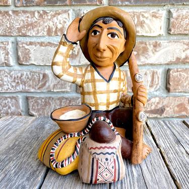 VINTAGE: 8.5" Authentic PERUVIAN Handmade Clay Pottery - Native Peruvian Man - SKU 36-B-00034182 