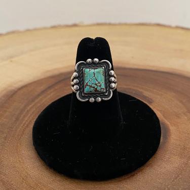 SQUARE DEAL Vintage Sterling Silver &amp; Green Turquoise Ring | Navajo Native American Style Jewelry | Size 6 