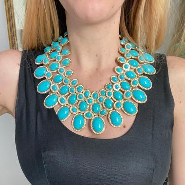 Incredible Turquoise &amp; Gold Crystal Massive Collar Necklace