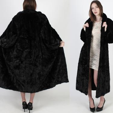 Vintage Womens 70s Mahogany Mink Real Fur Coat Full Collar Princess Dark Full Length Jacket 