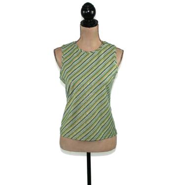 Sparkly Green Stripe Tank Top Small, Sleeveless Knit Summer Blouse, Retro Mod Casual Clothes Women, Vintage Clothing from Gap 