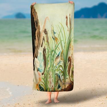 Fish Sea Horse Beach Bath Towels ~ &amp;quot;Under The Sea&amp;quot; Beach Bath Towels ~ Art Beach Towel ~ Fish Print ~ Beach House Décor ~ Seahorse Fish Art 