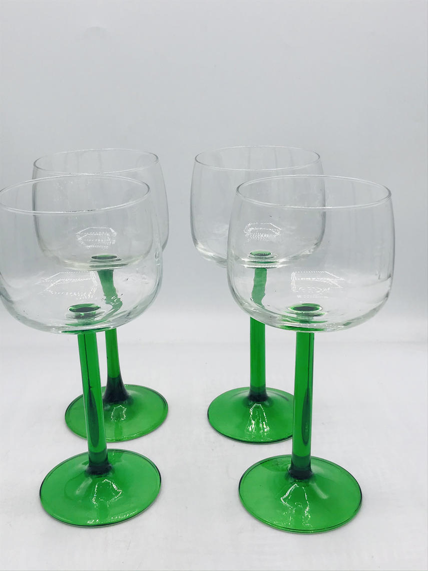 Modern Cristal D' Arques Durand Emerald Stemmed Wine Glasses - Set of 8