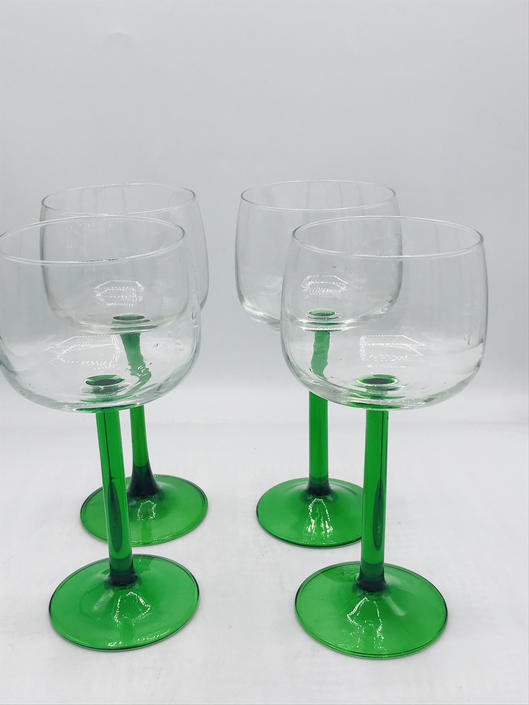 Modern Cristal D' Arques Durand Emerald Stemmed Wine Glasses - Set