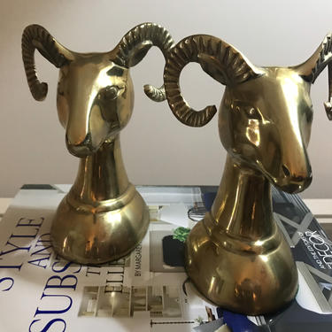 Great pair of heavy brass rams head bookends 