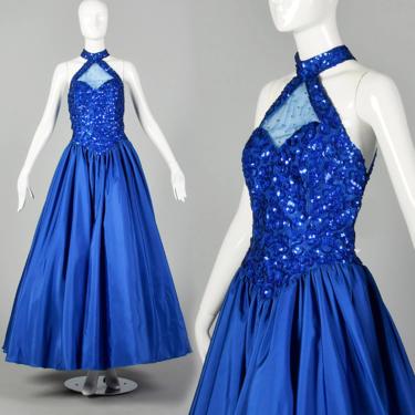 Small 1980s Ballgown Mike Benet Dress  Royal Blue Gown Prom Pageant  Formal Event Full Skirt Sweetheart Neck Gown 