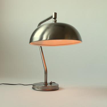 1940 LACQUERED BRUSHED  STEEL minimalist table lamp early century era 