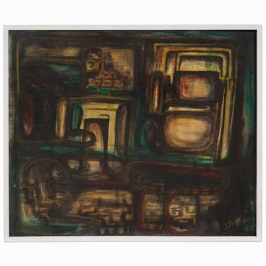 J. Rose Abstract Acrylic Painting on Canvas Mid Century Modern 