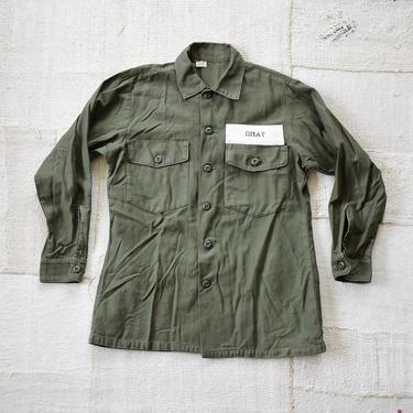 Vintage 70s Gray Green Cotton Sateen OG 107 Shirt Jacket | S | 