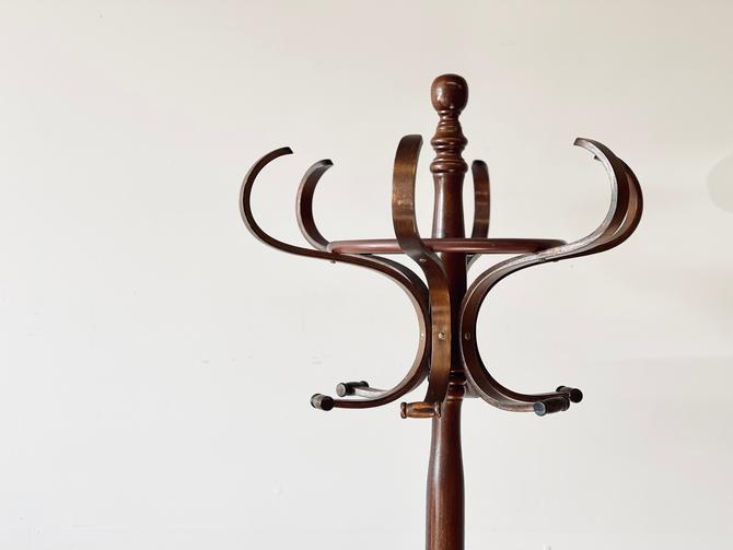 Vintage Thonet Style Bentwood Standing Coat Rack Wooden Spindle Mid Piccadilly Prairie Minnetonka and Edina MN