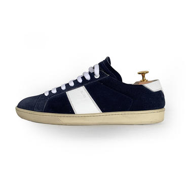 YSL SAINT LAURENT PARIS NAVY/WHITE SUEDE SL/02 LOW TOP SNEAKER