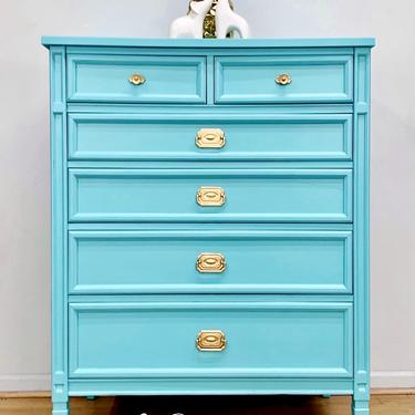 Stunning Chest of Drawers, Dresser, Blue, Aqua, Antique, Vintage, Hand Painted, 