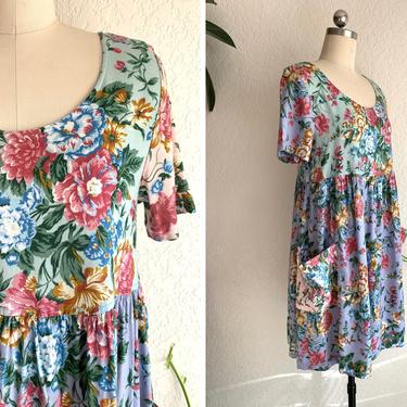 Vintage 1990s Patchwork Floral Babydoll Dress / All That Jazz| Size Small 