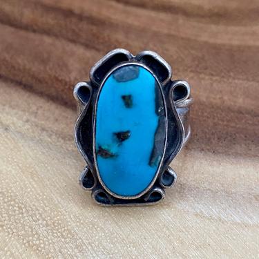 RING A DING Vintage 70s Navajo Style Ring | 1970s Silver and Turquoise | Native American Jewelry, Southwest, Boho, Hippie | Size 11 1/4 