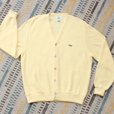 Vintage 1980s Mens Izod Lacoste Cardigan - Pastel Yellow