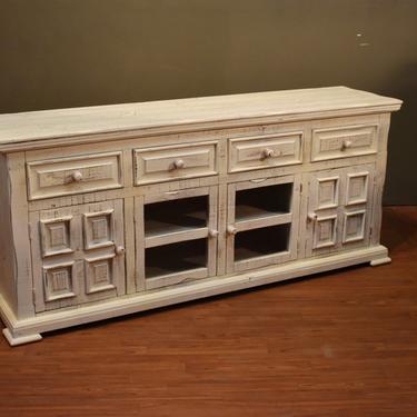 Rustic Solid Wood Distressed Whitewashed 73 inch White TV Stand / Media Console 