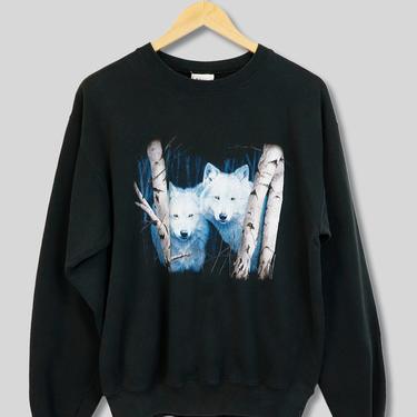 Vintage Two Wolves in Trees Crewneck Sweatshirt Sz M