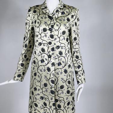 Prada Silver Cream Silk Twining Vine Brocade Coat