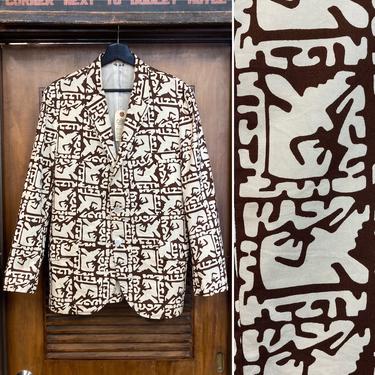 Vintage 1960’s “Sandwich Isles” Tiki Cotton Mod Sport Coat Jacket, 60’s Blazer, Vintage Tiki Pattern, Vintage Clothing 