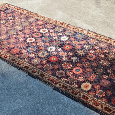 Vintage Hand Knotted Distressed Persian Style Malayer Floral Rug  -  3' 4&quot; x  7' 10&quot; 