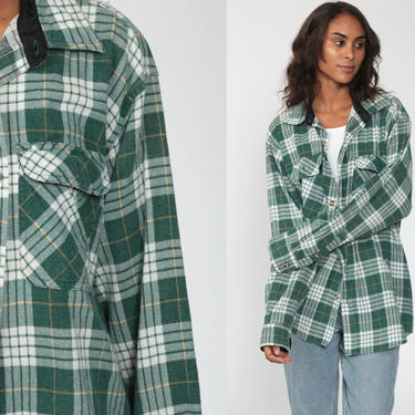 Green plaid flannel shirt. 80-90s grunge.