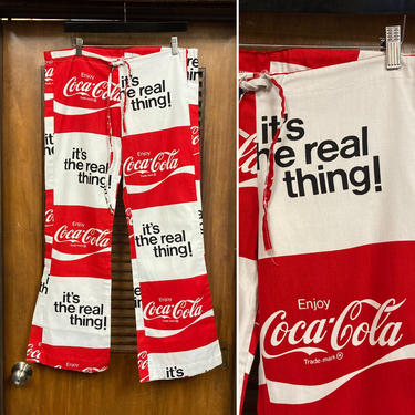 Vintage 1970’s Coca-Cola Soda Pop Art Flare Mod Drawstring Pants, 70’s Pop Art, 70’s Drawstring Pants, Vintage Pants, Vintage Clothing 