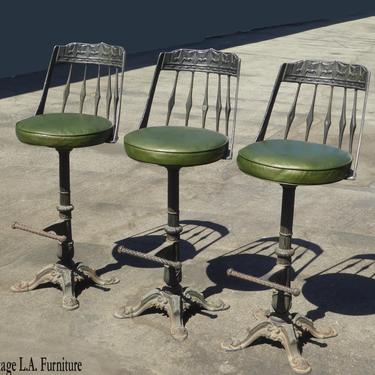 Set of Three Vintage Spanish Style Green Swivel Cast Iron Vintage LA Furniture Santa Ana CA