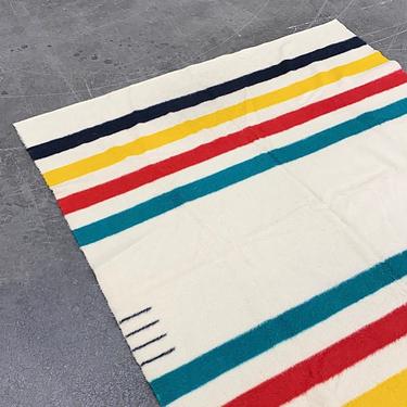 Vintage Trapper Point Blanket 1960s Retro Size 89x73 Wool + 4 Point + Primary Colors + Striped + Made in England + Bedding Textile and Decor 