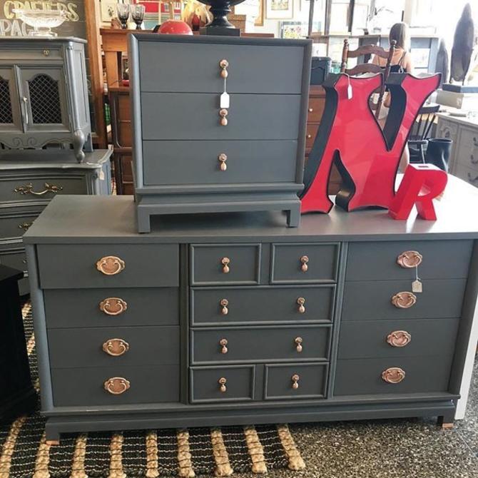 Grey Painted Dresser With Rose Gold Hardware From Miss Pixies Of