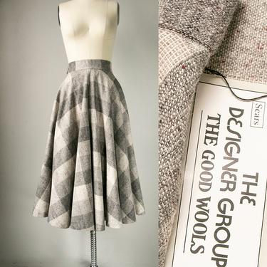 1970s Full Circle Skirt Wool Plaid Deadstock L 
