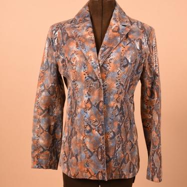 Orange &amp; Blue Snake Pattern Leather Jacket By Pelle Studio, S/M