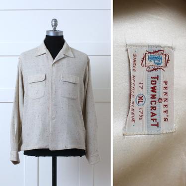 mens vintage 1950s loop collar shirt • flecked wool Penney's Towncraft board shirt 