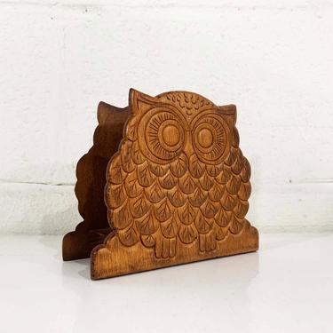 Vintage Wood Owl Napkin Holder Wooden Mid-Century Kitchen Retro Kitsch Owls Letter Mail 1970s 