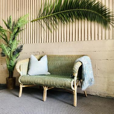 Unique Green Ombré Rattan Settee