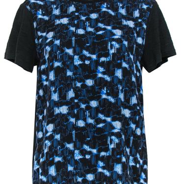 Proenza Schouler - Blue &amp; Black Patterned Silk &amp; Cotton T-Shirt Sz XS