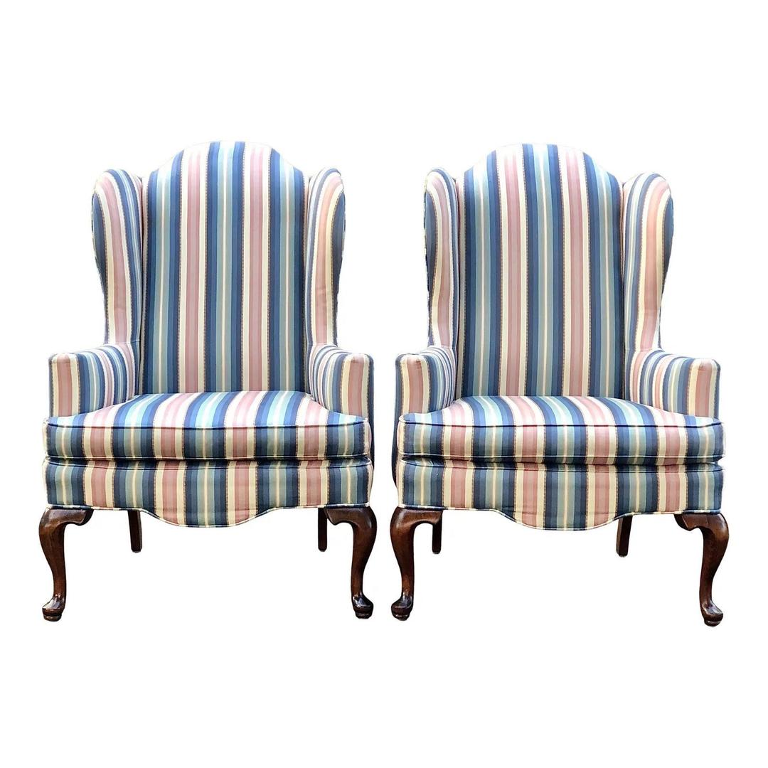 Classic Ethan Allen Queen Anne Wingback Chairs a Pair 2nd Story