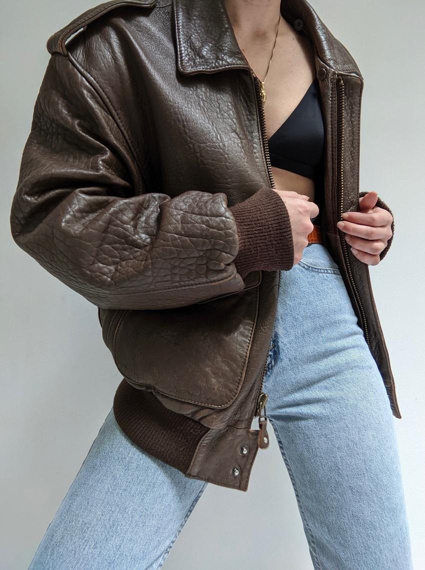 Amazing Vintage Cocoa Leather Bomber Jacket | Na Nin | Richmond, VA