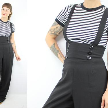 High Waist Wide Leg Suspenders Pants | Vivian Seven