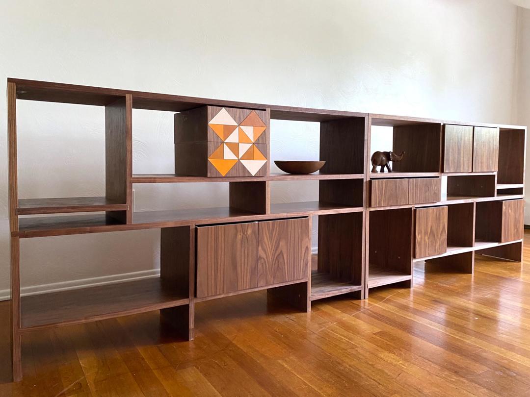 MODUL Walnut (Set of 4) Shelving Unit / Sideboard / Credenza / Room