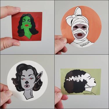 Glamour Ghouls Vinyl Stickers - Werewolf- Creature - Mummy - Bride of Frankenstein 