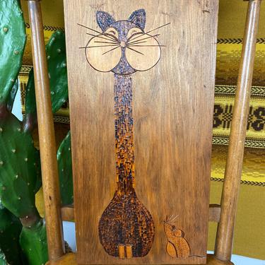 Vintage Mid Century 1960s/70s Cat and Mouse Hand Carved Wood Art 