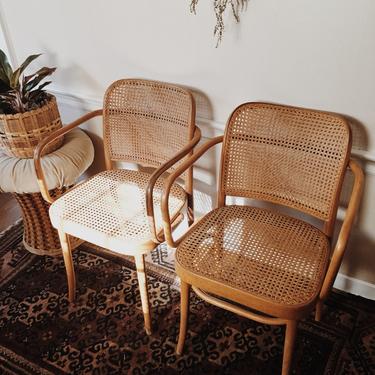 Thonet Bentwood Cane Armchairs, cane dining chairs, bentwood dining chairs, cane dining chairs, FMG stamped made in poland, Josef Hoffmann 