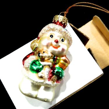 VINTAGE: 1980's - Bear Glittered Glass Ornament - Christmas Ornament - Hand Painted Ornament - Bear Ornament - (00006342) 