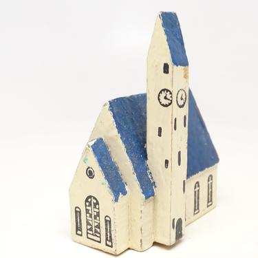 Antique German Wooden Church House, Hand Made Hand Painted Wood for Christmas Putz or Nativity,  Vintage Erzgebirge Germany 