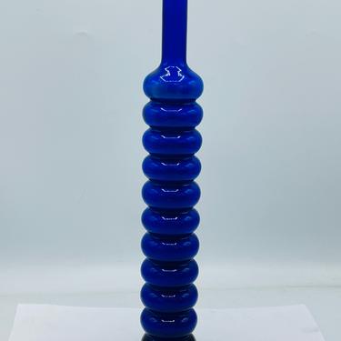 Vintage Cobalt Blue Glass Decanter Bottle Vase Bubble Rings-12" tall 
